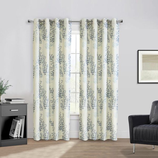 Habitat Lana Light Filtering Grommet Curtain Panel Two Tone Leaf Branches Bouquet Faux Linen Fabric Designed Blue - 图片 6