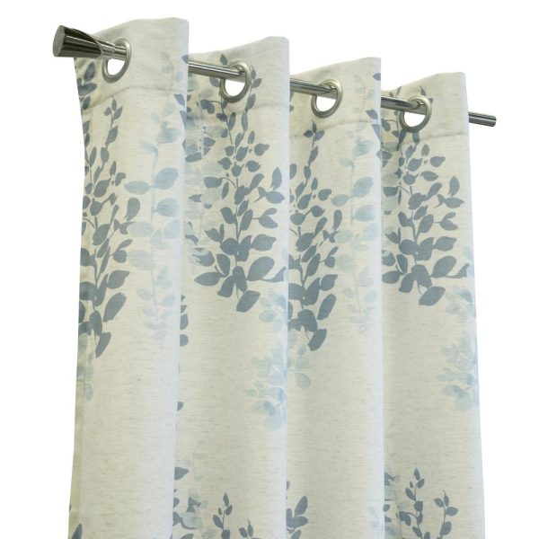 Habitat Lana Light Filtering Grommet Curtain Panel Two Tone Leaf Branches Bouquet Faux Linen Fabric Designed Blue - 图片 12