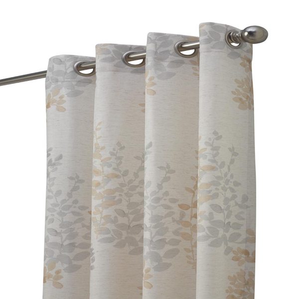 Habitat Lana Light Filtering Grommet Curtain Panel Two Tone Leaf Branches Bouquet Faux Linen Fabric Designed Ivory - 图片 10