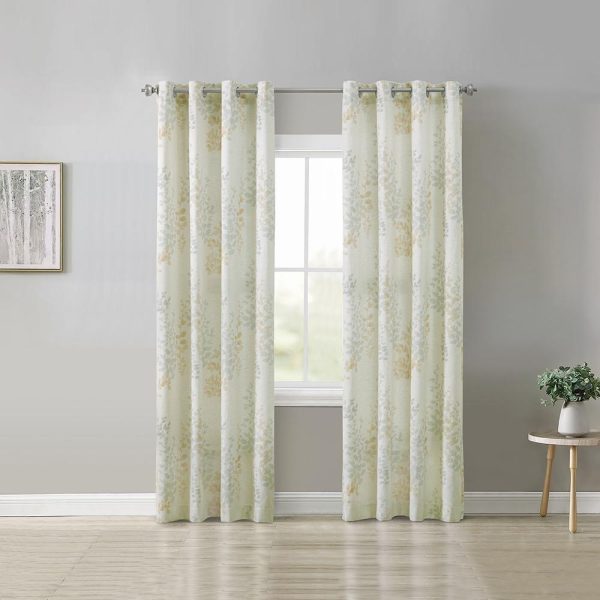 Habitat Lana Light Filtering Grommet Curtain Panel Two Tone Leaf Branches Bouquet Faux Linen Fabric Designed Ivory - 图片 13