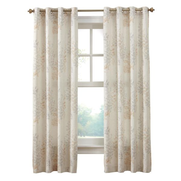 Habitat Lana Light Filtering Grommet Curtain Panel Two Tone Leaf Branches Bouquet Faux Linen Fabric Designed Ivory - 图片 8