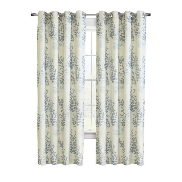 Habitat Lana Light Filtering Grommet Curtain Panel Two Tone Leaf Branches Bouquet Faux Linen Fabric Designed Blue - 图片 2