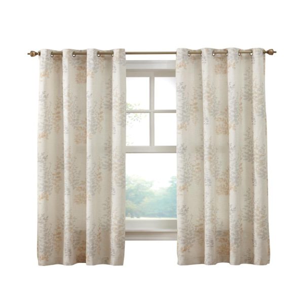 Habitat Lana Light Filtering Grommet Curtain Panel Two Tone Leaf Branches Bouquet Faux Linen Fabric Designed Ivory - 图片 2