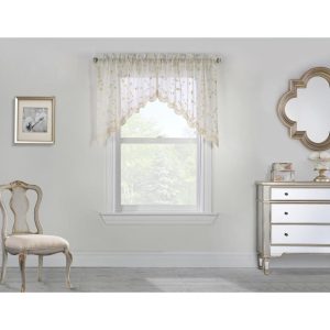 Commonwealth Habitat Grandeur Deep Scalloped Embroidery Pole Top Swag - 80x36