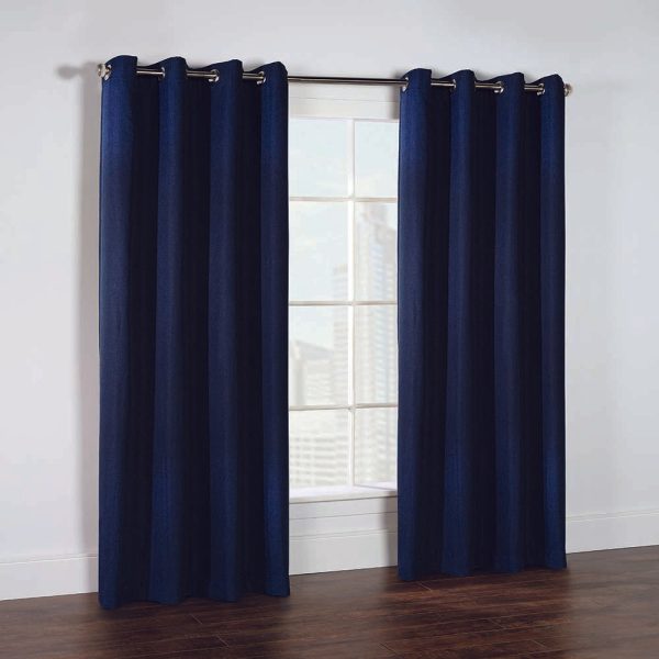 Thermalogic Cambridge Room Darkening Textured Fabric Created Dramatically Reduce Light Grommet Curtain Panel Navy - 图片 3