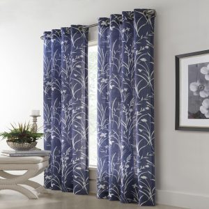 Commonwealth Bradford Floral Printed Top Panel With 8 Matt Silver Grommets - Blue
