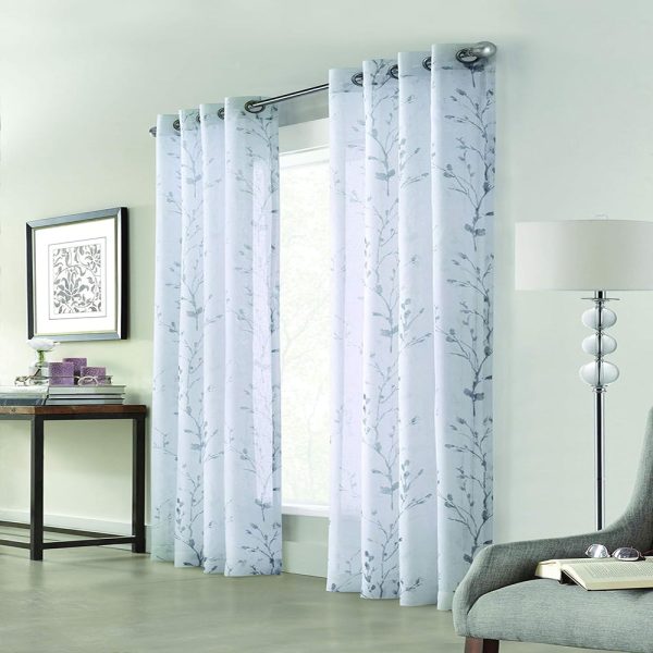 Commonwealth Primavera Style Panel Printed Floral Curtain. White - 图片 2