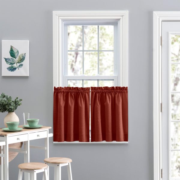 Ellis Lisa Solid Color Poly Cotton Duck Fabric Tailored Tiers 1.5 Rod Pocket Red - 图片 2