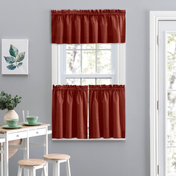Ellis Lisa Solid Color Poly Cotton Duck Fabric Tailored Tiers 1.5 Rod Pocket Red - 图片 3