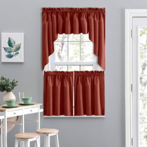 Ellis Lisa Solid Color Poly Cotton Duck Fabric Tailored Tiers 1.5 Rod Pocket Red