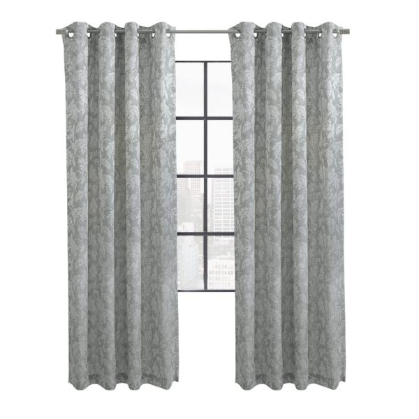 Habitat Valencia Light Filtering Provide Daytime Privacy Rich Woven Branch Leaf Design Grommet Curtain Panel Grey - 图片 2