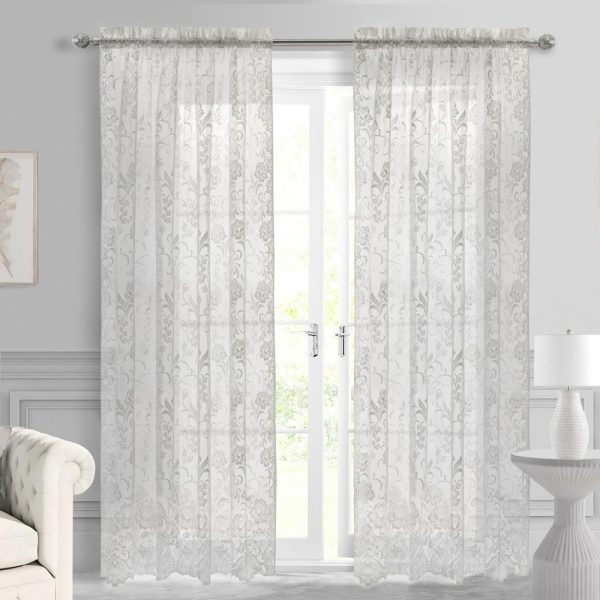 Habitat Limoges Sheer Rod Pocket Timeless and Naturalistic Floral Designs Curtain Panel White - 图片 7
