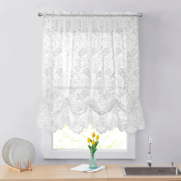 Habitat Limoges Sheer Rod Pocket Timeless Romantic Floral Lace Design Balloon Curtain 55 x 63
