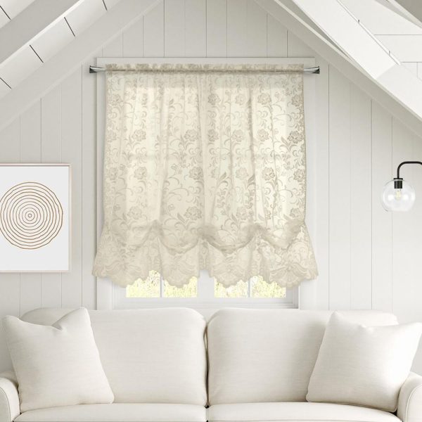 Habitat Limoges Sheer Rod Pocket Timeless Romantic Floral Lace Design Balloon Curtain 55 x 63 - 图片 5
