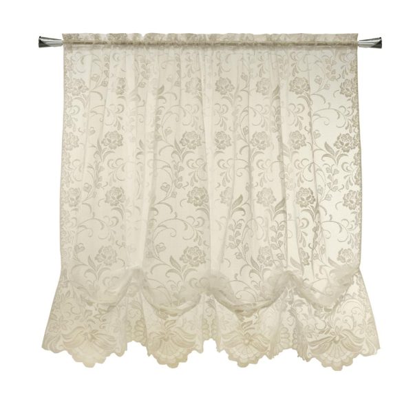 Habitat Limoges Sheer Rod Pocket Timeless Romantic Floral Lace Design Balloon Curtain 55 x 63 - 图片 6
