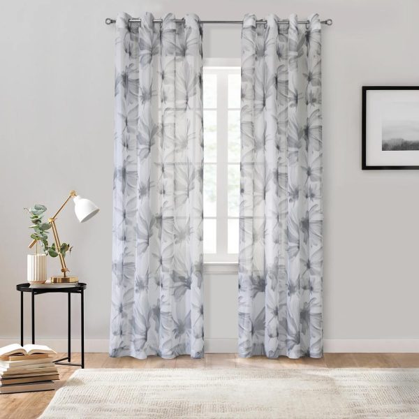 Habitat Ophelia Light Filtering Window Treatment Grommet Curtain Panel for Bedroom Livingroom White Grey - 图片 2