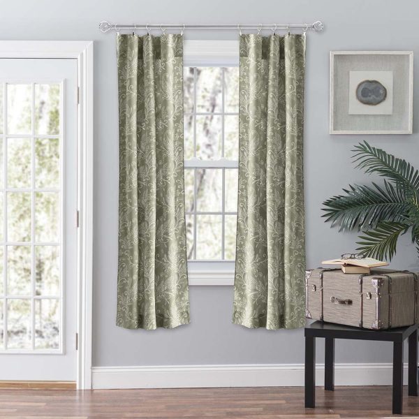 Ellis Curtain Lexington Leaf Pattern on Colored Ground Curtain Pair with Ties Sage - 图片 5
