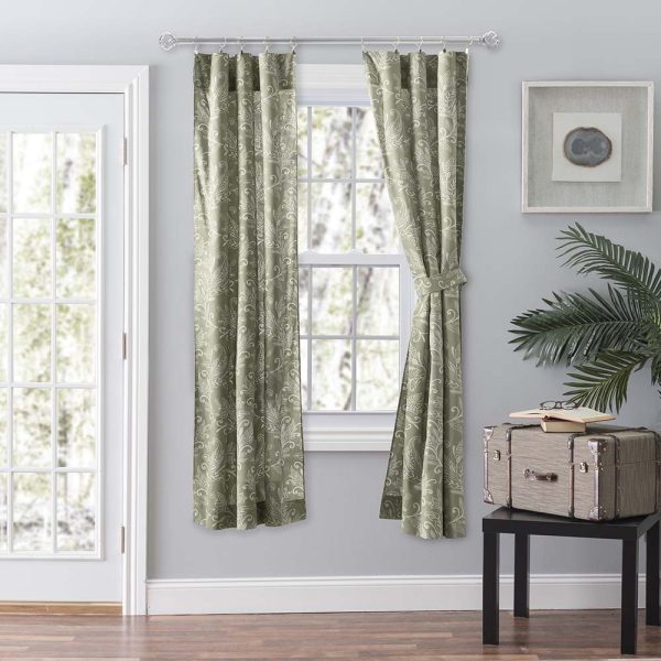Ellis Curtain Lexington Leaf Pattern on Colored Ground Curtain Pair with Ties Sage - 图片 6