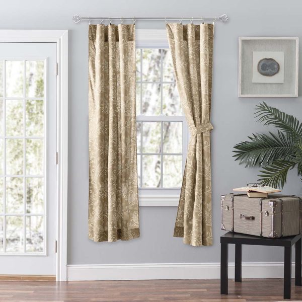 Ellis Curtain Lexington Leaf Pattern on Colored Ground Curtain Pair with Ties Tan - 图片 2
