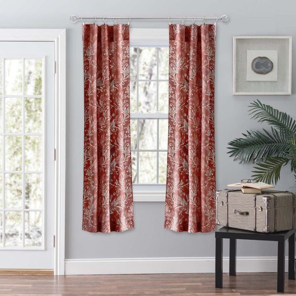 Ellis Curtain Lexington Leaf Pattern on Colored Ground Curtain Pair with Ties Brick - 图片 6