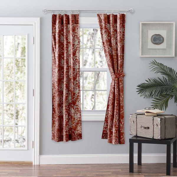 Ellis Curtain Lexington Leaf Pattern on Colored Ground Curtain Pair with Ties Brick - 图片 7