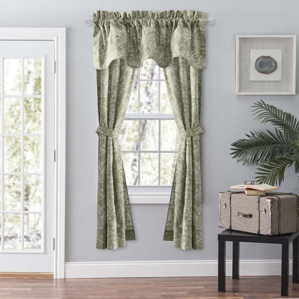 Ellis Curtain Lexington Leaf Pattern on Colored Ground Curtain Pair with Ties Sage - 图片 3