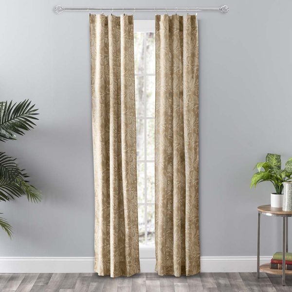 Ellis Curtain Lexington Leaf Pattern on Colored Ground Curtain Pair with Ties Tan - 图片 6
