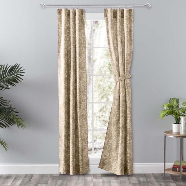 Ellis Curtain Lexington Leaf Pattern on Colored Ground Curtain Pair with Ties Tan - 图片 7