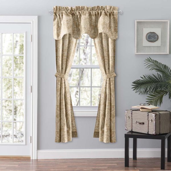 Ellis Curtain Lexington Leaf Pattern on Colored Ground Curtain Pair with Ties Tan - 图片 8