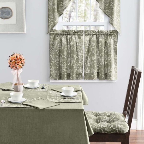 Ellis Curtain Lexington Leaf Pattern on Colored Ground Tailored Swags 56x36 Sage - 图片 3