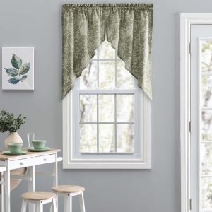 Ellis Curtain Lexington Leaf Pattern on Colored Ground Tailored Swags 56x36 Sage