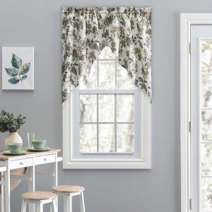 Ellis Curtain Madison Floral Design Printed Natural Ground 1.5 Rod Pocket Tailored Swag 56 x 36 Blue