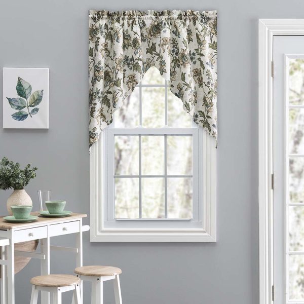 Ellis Curtain Madison Floral Design Printed Natural Ground 1.5 Rod Pocket Tailored Swag 56 x 36 Blue