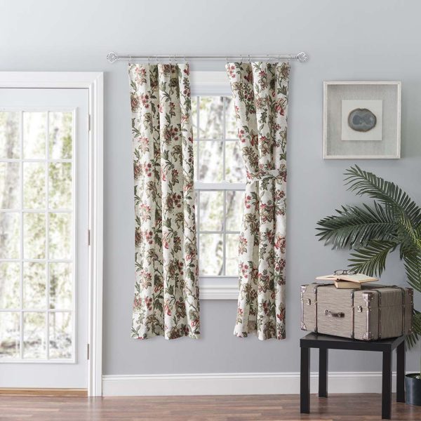 Ellis Curtain Madison Floral Printed Natural Ground Tailored 3 Rod Pocket Panel Pair with Tiebacks Brick - 图片 2