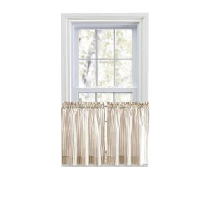Ellis Curtain Plaza Classic Ticking Stripe Printed 1.5 Rod Pocket Tailored Tiers Tan