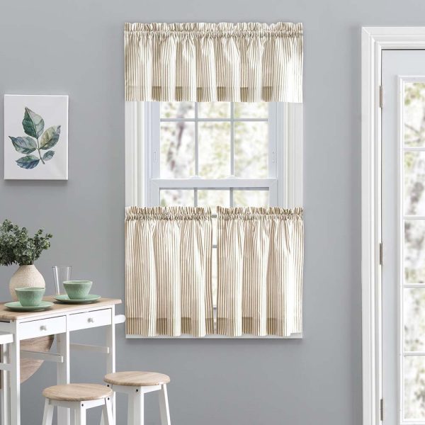 Ellis Curtain Plaza Classic Ticking Stripe Printed 1.5 Rod Pocket Tailored Tiers Tan - 图片 3