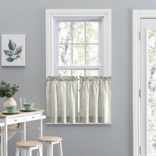 Ellis Curtain Plaza Classic Ticking Stripe Printed on Natural Ground 1.5 Rod Pocket Tailored Tiers Sage - 图片 8