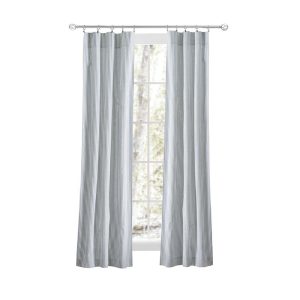 Ellis Curtain Plaza Classic Ticking Stripe Printed on Natural Ground 3 Rod Pocket Tailored Panel Pair Blue