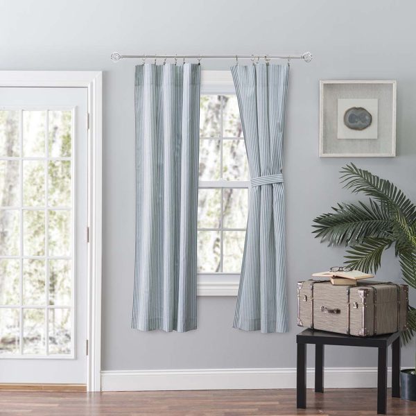 Ellis Curtain Plaza Classic Ticking Stripe Printed on Natural Ground 3 Rod Pocket Tailored Panel Pair Blue - 图片 2