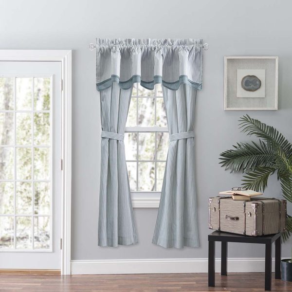 Ellis Curtain Plaza Classic Ticking Stripe Printed on Natural Ground 3 Rod Pocket Tailored Panel Pair Blue - 图片 3