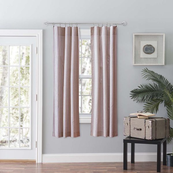 Ellis Curtain Plaza Classic Ticking Stripe Printed on Natural Ground Tailored Panel Pair with Tiebacks Brick - 图片 2