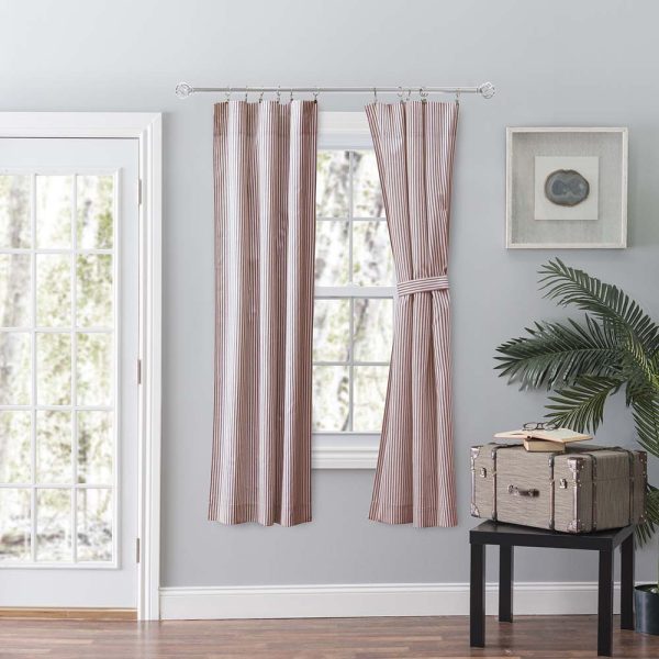 Ellis Curtain Plaza Classic Ticking Stripe Printed on Natural Ground Tailored Panel Pair with Tiebacks Brick - 图片 3
