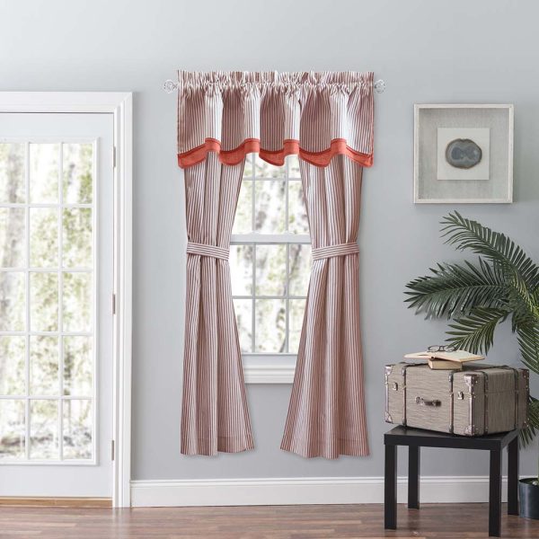 Ellis Curtain Plaza Classic Ticking Stripe Printed on Natural Ground Tailored Panel Pair with Tiebacks Brick - 图片 4