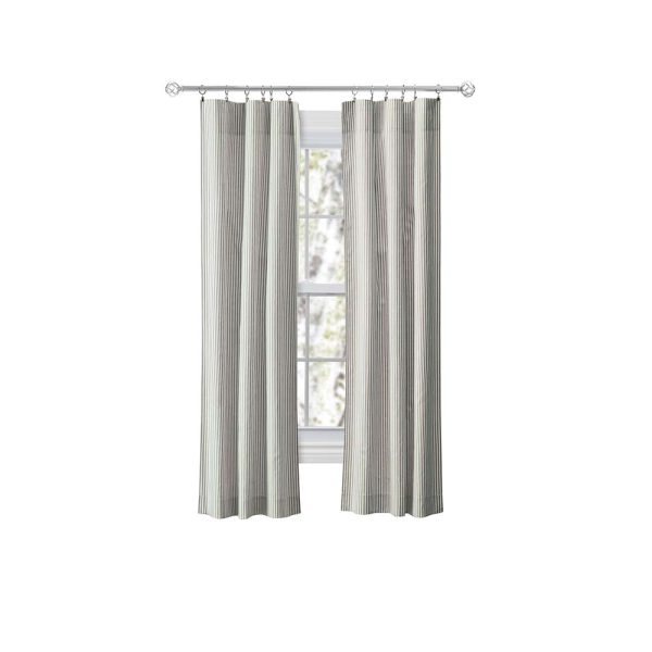 Ellis Curtain Plaza Classic Ticking Stripe Printed 3 Rod Pocket Tailored Panel Pair with Tiebacks Sage