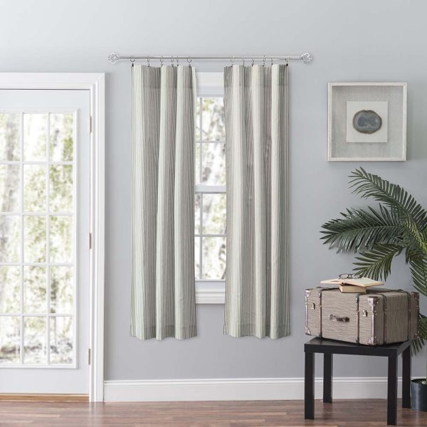 Ellis Curtain Plaza Classic Ticking Stripe Printed 3 Rod Pocket Tailored Panel Pair with Tiebacks Sage - 图片 2