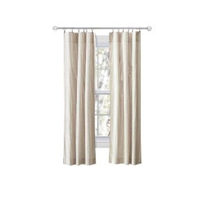 Ellis Curtain Plaza Classic Ticking Stripe Printed 3 Rod Pocket Tailored Panel Pair with Tiebacks Tan