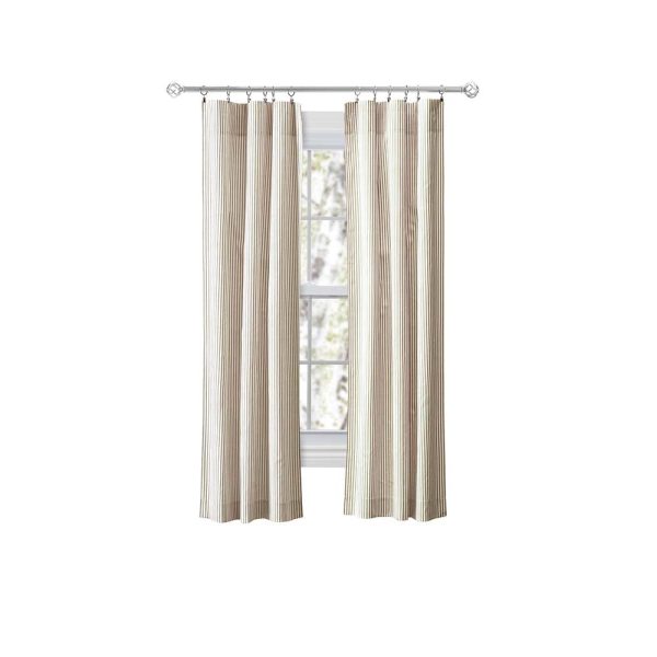 Ellis Curtain Plaza Classic Ticking Stripe Printed 3 Rod Pocket Tailored Panel Pair with Tiebacks Tan