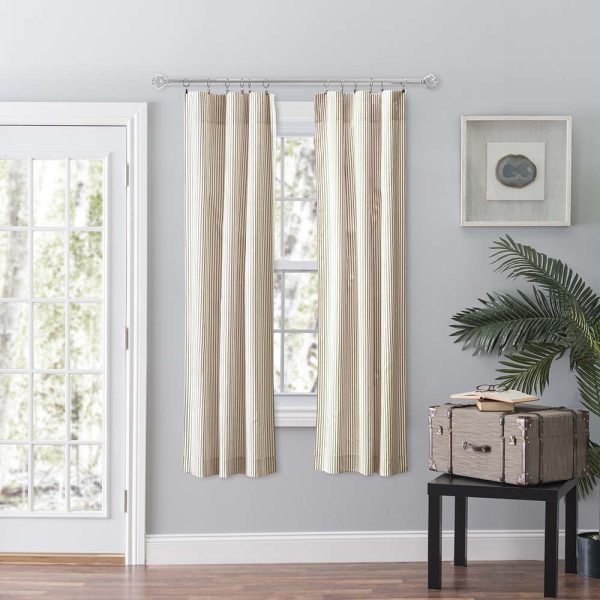 Ellis Curtain Plaza Classic Ticking Stripe Printed 3 Rod Pocket Tailored Panel Pair with Tiebacks Tan - 图片 2