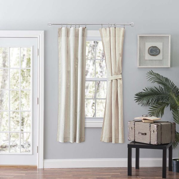 Ellis Curtain Plaza Classic Ticking Stripe Printed 3 Rod Pocket Tailored Panel Pair with Tiebacks Tan - 图片 3