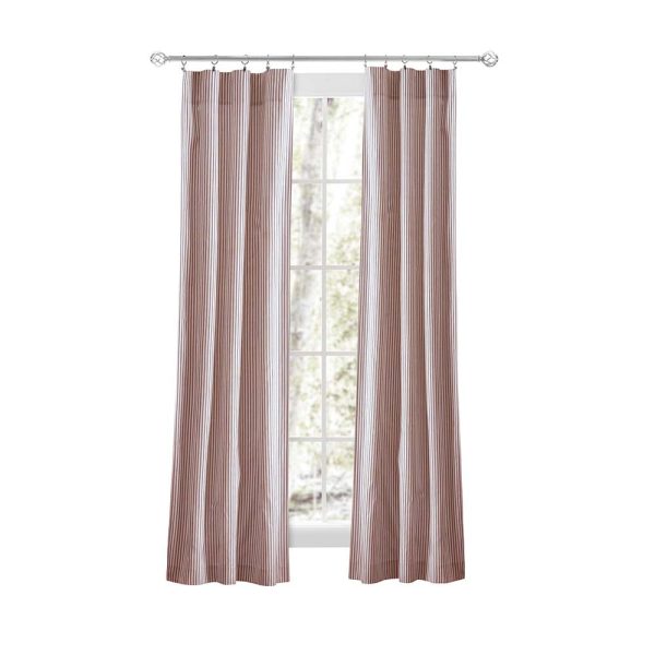 Ellis Curtain Plaza Classic Ticking Stripe Printed on Natural Ground Tailored Panel Pair with Tiebacks Brick - 图片 7
